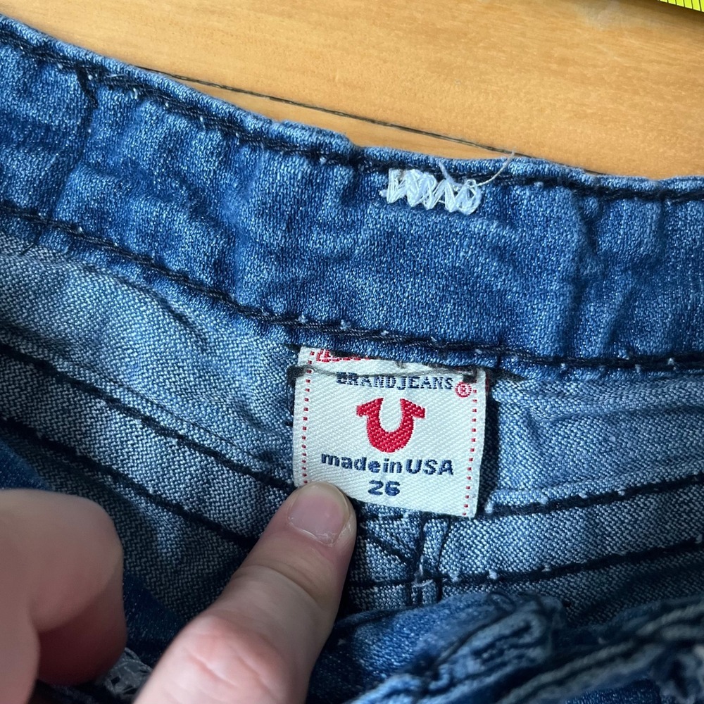 True Religion Joey Big T Blue Denim Cropped Jeans Made in USA Size 26 Low Rise - Picture 5 of 11
